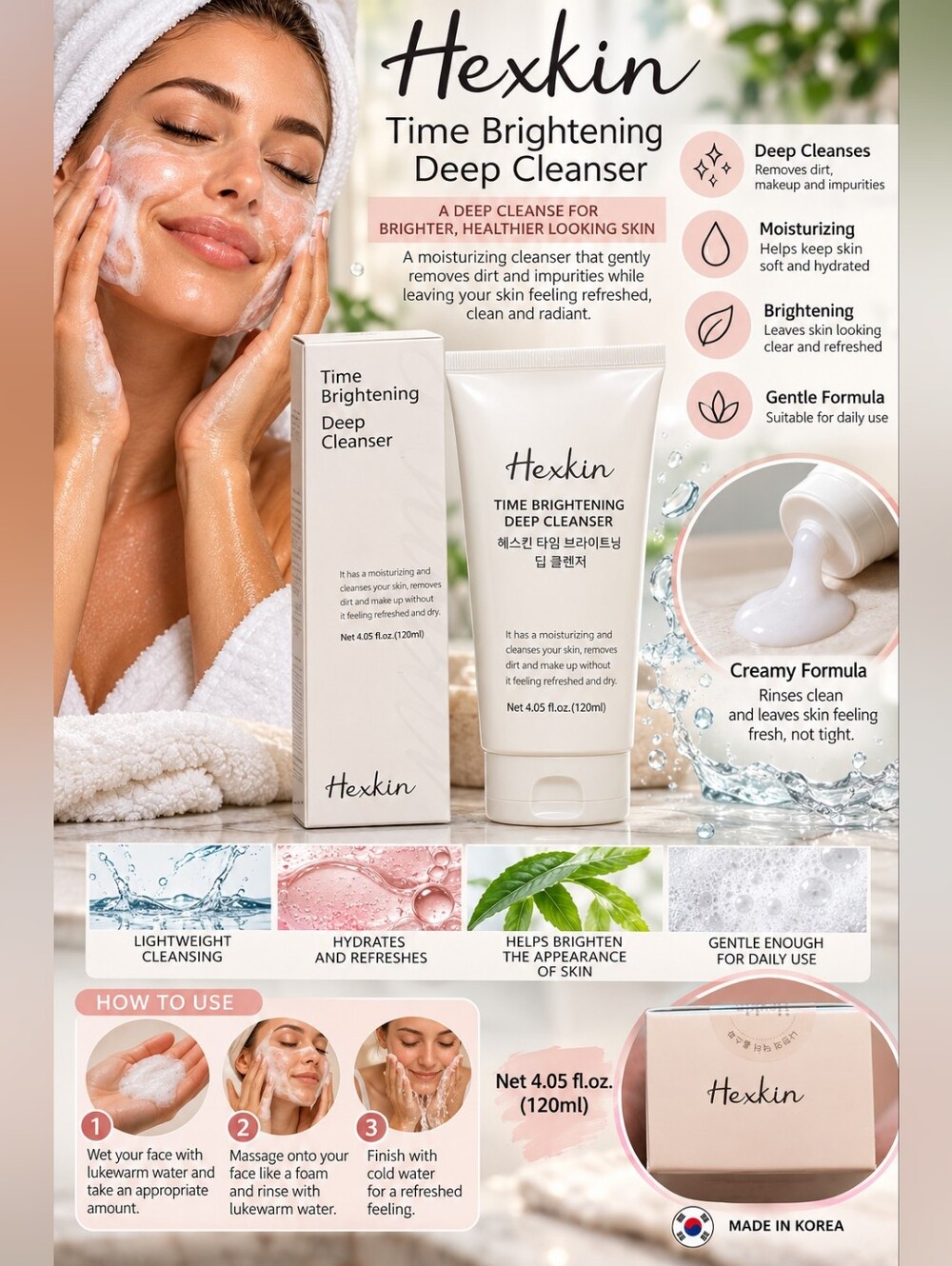 Time Brightening Deep Cleanser — White with Pink Accents